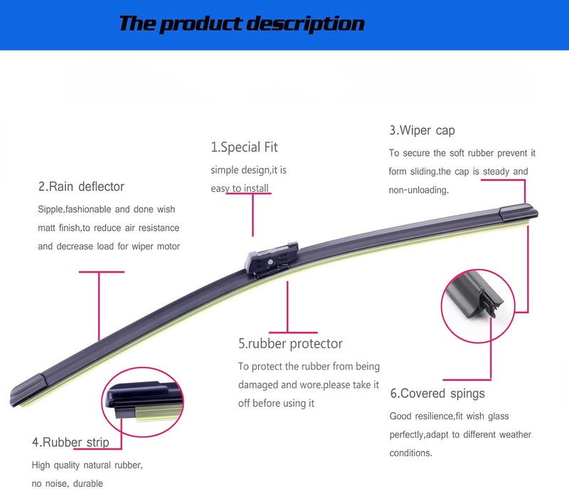 GoKoHe Pair 22" Original Equipment Replacement Windshield Wiper Blades For 2014-2018 Chevrolet Silverado GMC Sierra Front Windscreen Wiper - Image 3